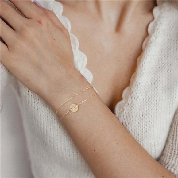 Gold Initial Bracelets for Women Girls, Dainty 14K Gold Filled Layered Beaded - Picture 6 of 6